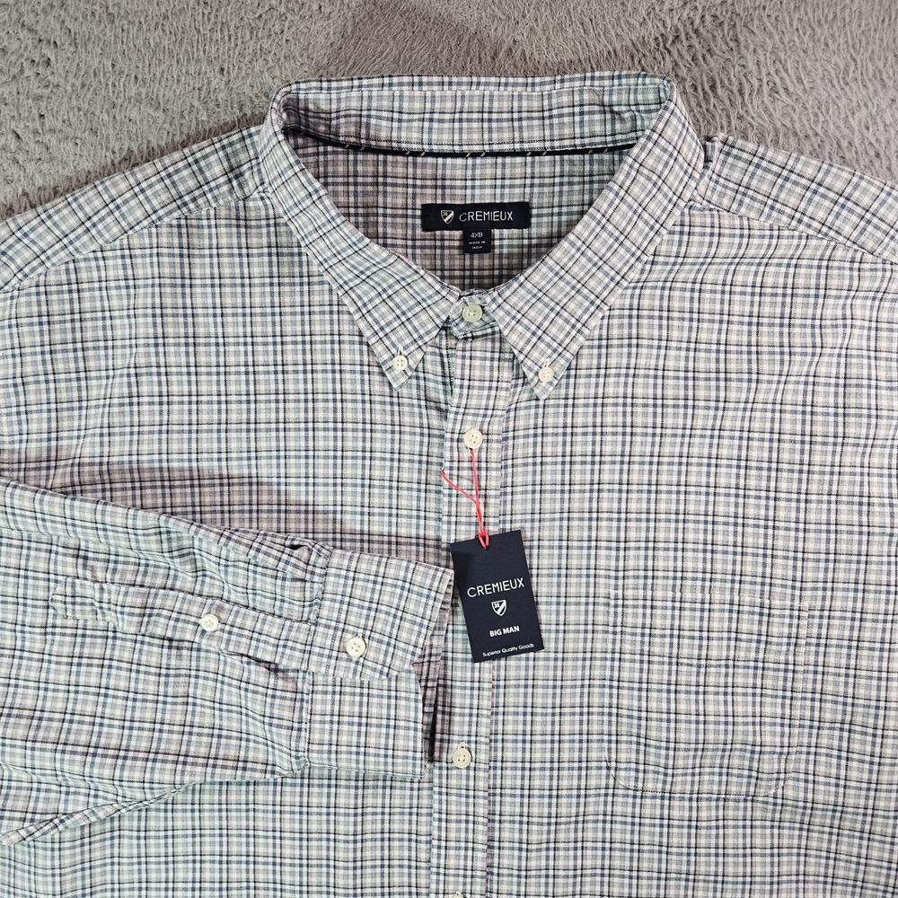 NEW Cremieux Shirt Men 4XB‎ Button Up Long Sleeve White Gray Plaid
